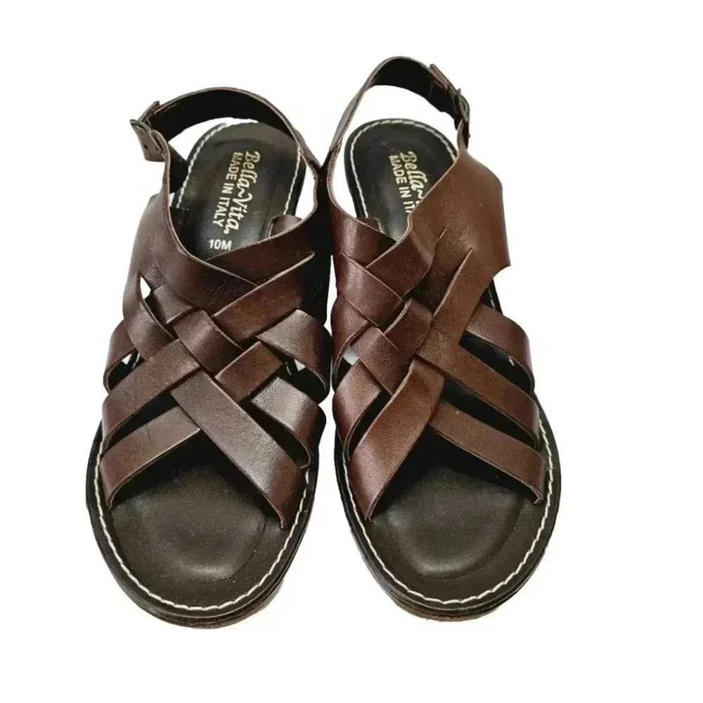 Bella Vita Brown Leather Sandal Heels Size 10M Made in Italy Comfort Chunky